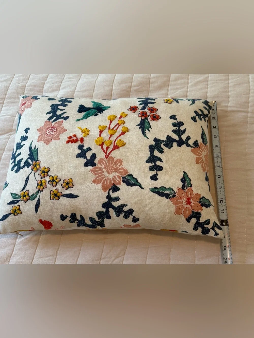Anthropologie Mirelle Hand-Embroidered Cotton Pillow